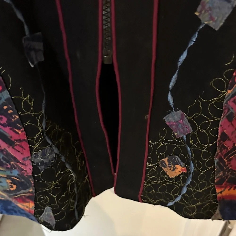 Parsley & Sage Black Jacket with Multicolor Abstract Panels